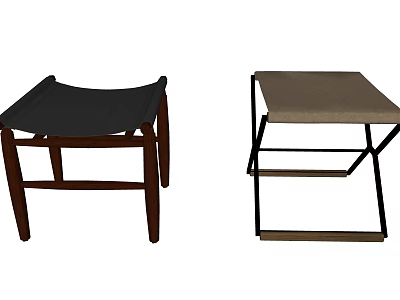 Modern Wooden And Metal Frame Stools With Black And Brown Cushioned Seats 3d model