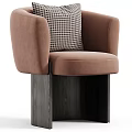 Modern Velvet Armchair With Houndstooth Cushion And Dark Wooden Base
