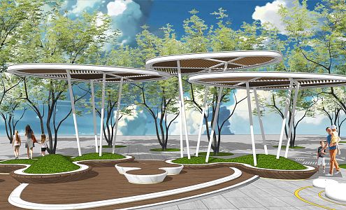 Modern porch frame special-shaped landscape pavilion commercial plaza child-mother leisure porch frame seat 3d model