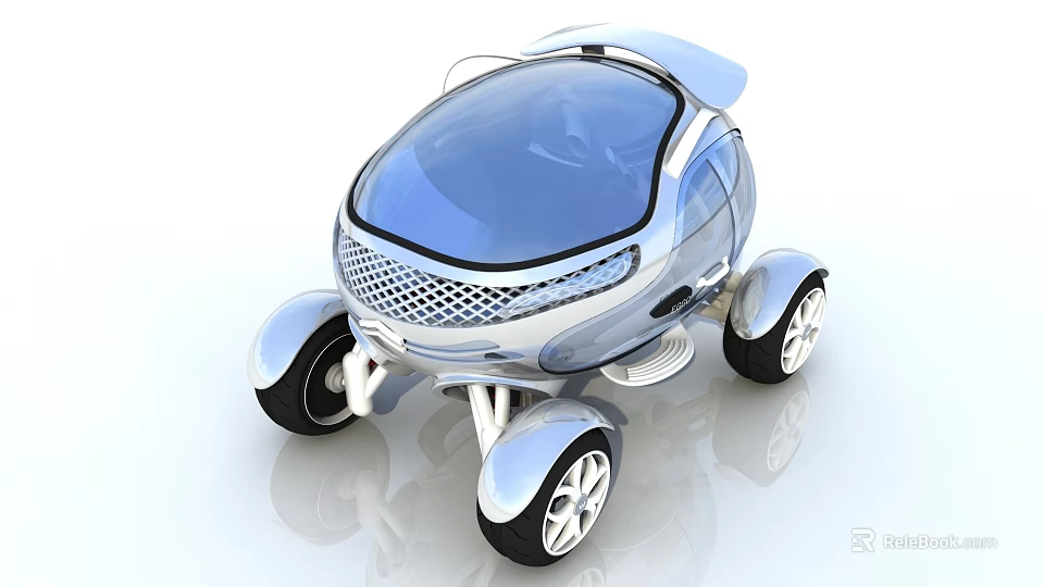 Futuristic Small Electric Concept Car With Transparent Roof And Unique Wheels 3d model 