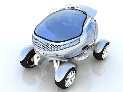 Futuristic Small Electric Concept Car With Transparent Roof And Unique Wheels 3d model