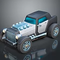 Cartoon Retro Style Car With Exposed Engine Black Silver Body And Large Wheels