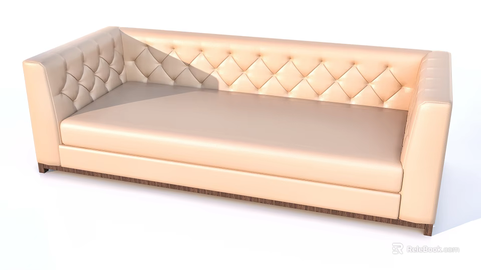 Modern Beige Three Seater Sofa With Diamond Tufted Upholstery And Elegant Design 3d model