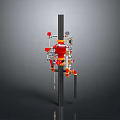 Industrial Equipment Structure Featuring Red Yellow Components And Black Pillar With Pipes