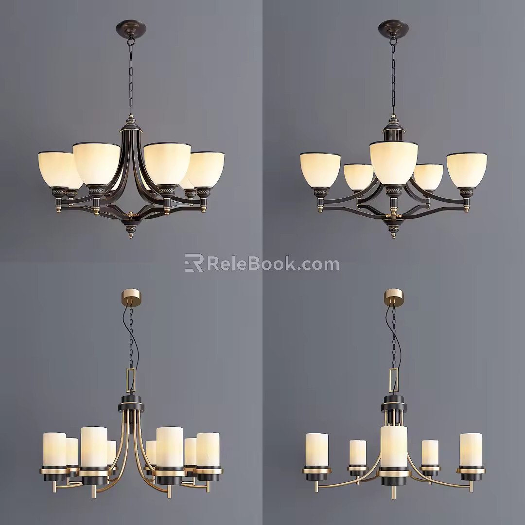 New Chinese Chandelier Combination 3d model