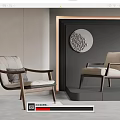 Minimalist Accent Chairs With Wooden Frames Cushions And Circular Wall Art