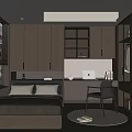 Modern Tatami Bedroom Interior With Tatami Bed Desk Chair And Wooden Cabinets