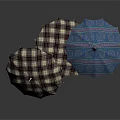 Fashionable Plaid and Blue Patterned Umbrellas as Essential Daily Life Supplies