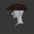 Vintage Brown Tricorn Hat Displayed On Mannequin Head With Classic Design