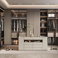 Modern Walk in Closet Interior Design With Glass Door Cabinets Hanging Clothes And Dressing Table