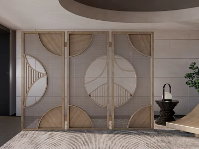 Contemporary Decorative Room Divider With Geometric Patterns Wooden Frame And Grid Design In Modern Interior 3d model