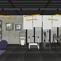 Modern Fitness Gym Interior With Graffiti Wall Yellow Lights And Workout Equipment