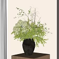 Gray Ceramic Vase With White Hydrangeas And Green Foliage In Minimalist Room On Wooden Table