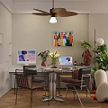 Modern Living Dining Room Interior Design With Sofa Colorful Rug Green Plants And Chandelier
