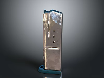 Weapon Magazine With Silver Metal Body And Blue Base Design Details 3d model