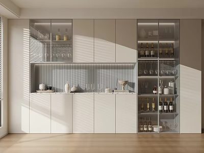 Modern Stylish Wine Cabinet With Glass Doors Wine Bottle Racks And Glassware Storage 3d model