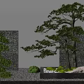 Courtyard Garden Featuring Pine Trees Stone Wall Gravel and Mossy White Stones