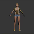 Blonde Female Human Character In Green Top Blue Shorts Yellow Shoes With Arm Guards Gloves