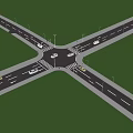 Road Infrastructure with Crosswalks Street Lamps Vehicles and Green Trees at Intersection
