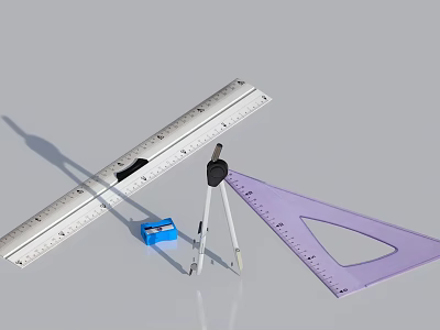Essential School Stationery Set With Ruler Compass Protractor And Eraser 3d model