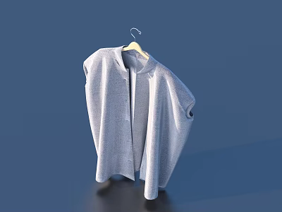 Light Gray Stand Collar Shirt Hanging On Hanger With Simple Design 3d model
