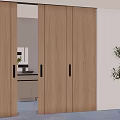 Modern Light Wood Sliding Doors Open In Bright Interior With Green Plant And Window