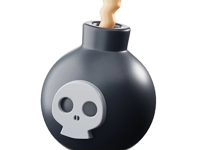 Black Skull Themed Hand Grenade Weapon Featuring Lit Fuse Design 3d model