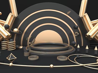 Modern Luxury Decorative Display With Golden Black Geometric Circular Arched Metallic Elements 3d model