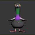 3D Pigeon Model With Gray Body Green Neck Purple Chest White Wings And Pink Feet