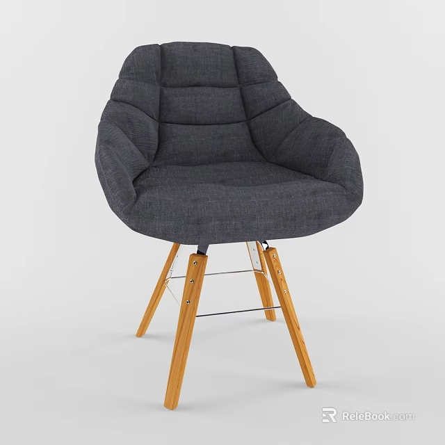 Modern Gray Fabric Accent Chair with Padded Quilted Backrest and Light Wood Legs 3d model 