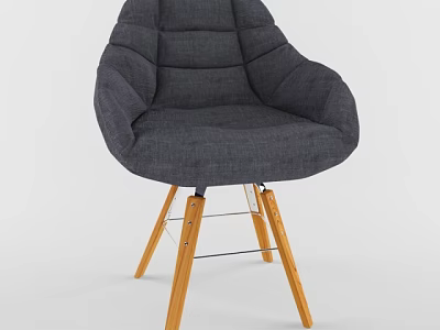 Modern Gray Fabric Accent Chair with Padded Quilted Backrest and Light Wood Legs 3d model