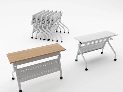 Folding Conference Tables with Wooden Top and Metal Frame on Wheels 3d model