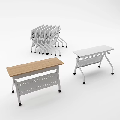 Folding Conference Tables with Wooden Top and Metal Frame on Wheels 3d model