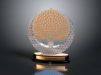 Elegant Decorative Ornament Set With Gold Tree Design And Crystal Base 3d model