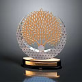 Elegant Decorative Ornament Set With Gold Tree Design And Crystal Base 3d model