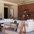 Minimalist Living and Dining Room Interior With Wooden Screens White Sofas And Pendant Lights