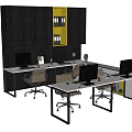 Modern Office Desk Workstations With Computers Ergonomic Chairs And Storage Cabinets 3d model