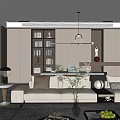 Modern Living Room Interior With Marble TV Wall Orange Chair Coffee Table And Green Plant