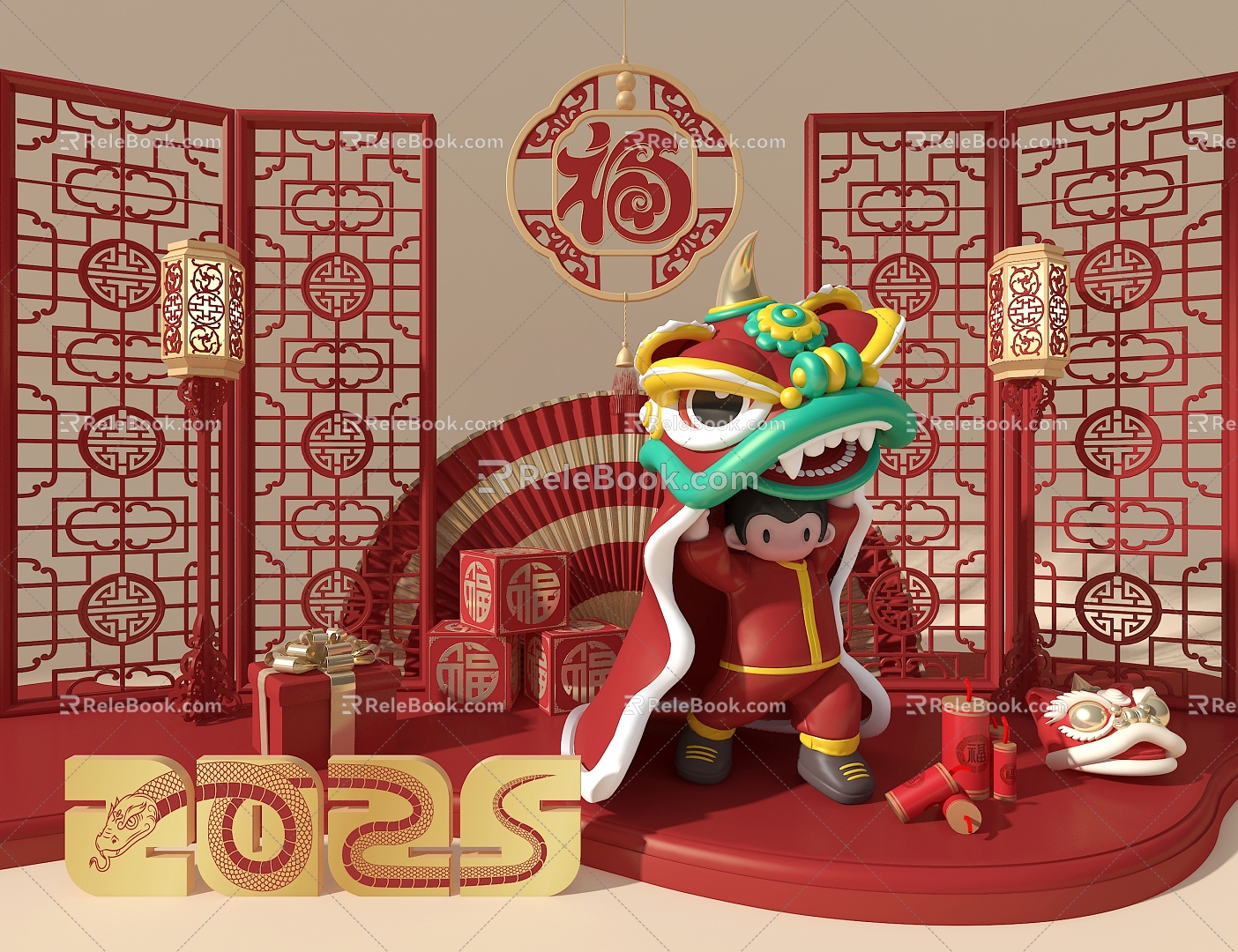 New Year Beauty Chen Lion Dance New Year's Day Beauty Chen 3d model