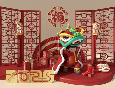 New Year Beauty Chen Lion Dance New Year's Day Beauty Chen 3d model