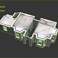 3D Architectural Model of Modern House With Connected Sections White Exterior Windows And Roof Design