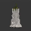 3D Fantasy Tower Model With White Structure Green Spire And Detailed Base