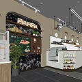 Modern Coffee Shop Interior With Pastry Display Counter And Green Plants