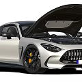Mercedes Silver Sports Car With Open Hood Black Wheels And Yellow Brake Calipers
