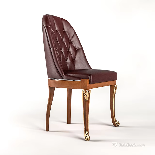 Elegant Classic Dining Chair With Tufted Leather Back And Wooden Legs With Gold Accents 3d model 