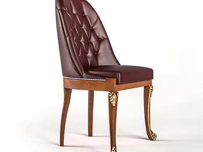 Elegant Classic Dining Chair With Tufted Leather Back And Wooden Legs With Gold Accents 3d model