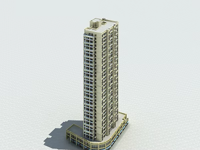 High Rise Modern Residential Building With Multiple Windows And Commercial Podium Base Exterior Design 3d model
