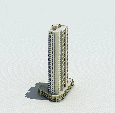 High Rise Modern Residential Building With Multiple Windows And Commercial Podium Base Exterior Design 3d model