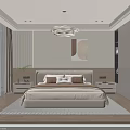 Modern Bedroom Interior Design With Chandelier Bed Nightstands Rug And Decorative Painting