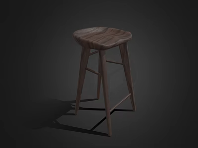 Modern Wooden Bar Stool With Curved Seat And Sturdy Legs For Kitchen Bar Area 3d model